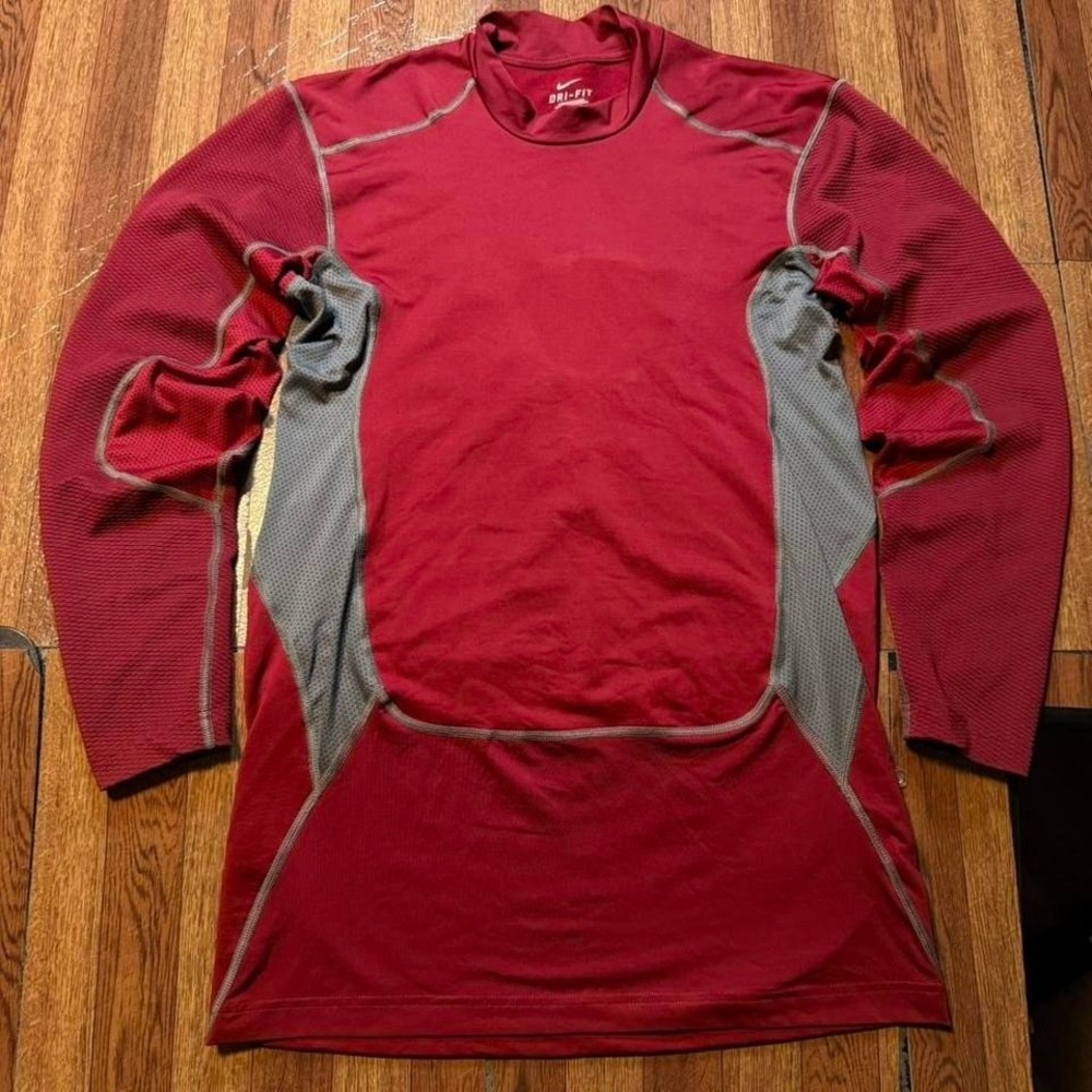 Nike Red Grey Dri-Fit Tech Retro Sportswear Compression Sleeve Shirt XXL